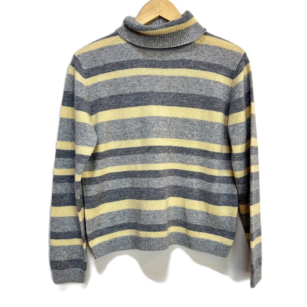 Pendleton Striped Turtleneck Sweater Gray Yellow Merino Cashmere Women’s Medium